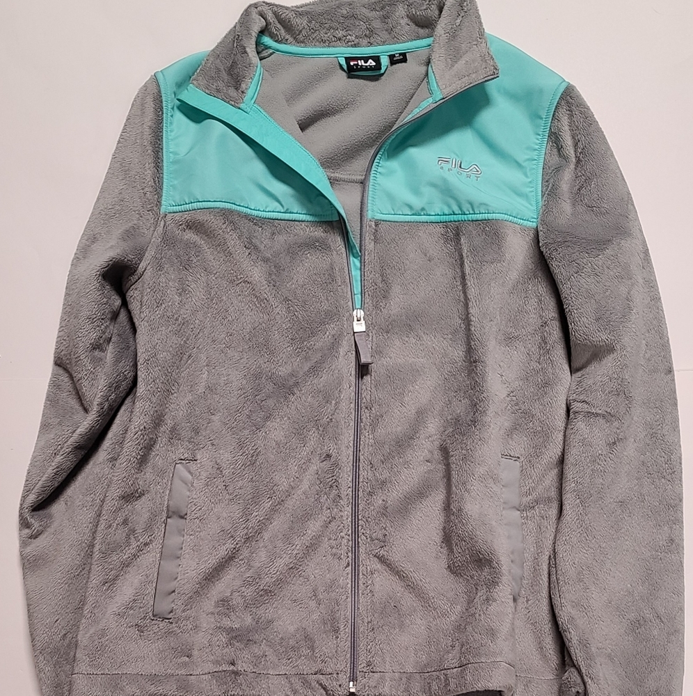 Womens FILA Sport Gray/Green Fleece FullZip Jacket